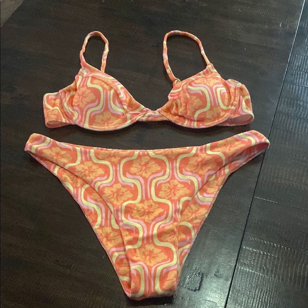 Aurielle Orange and Yellow Terry cloth Bikini Set Top-Large Bottom -XL